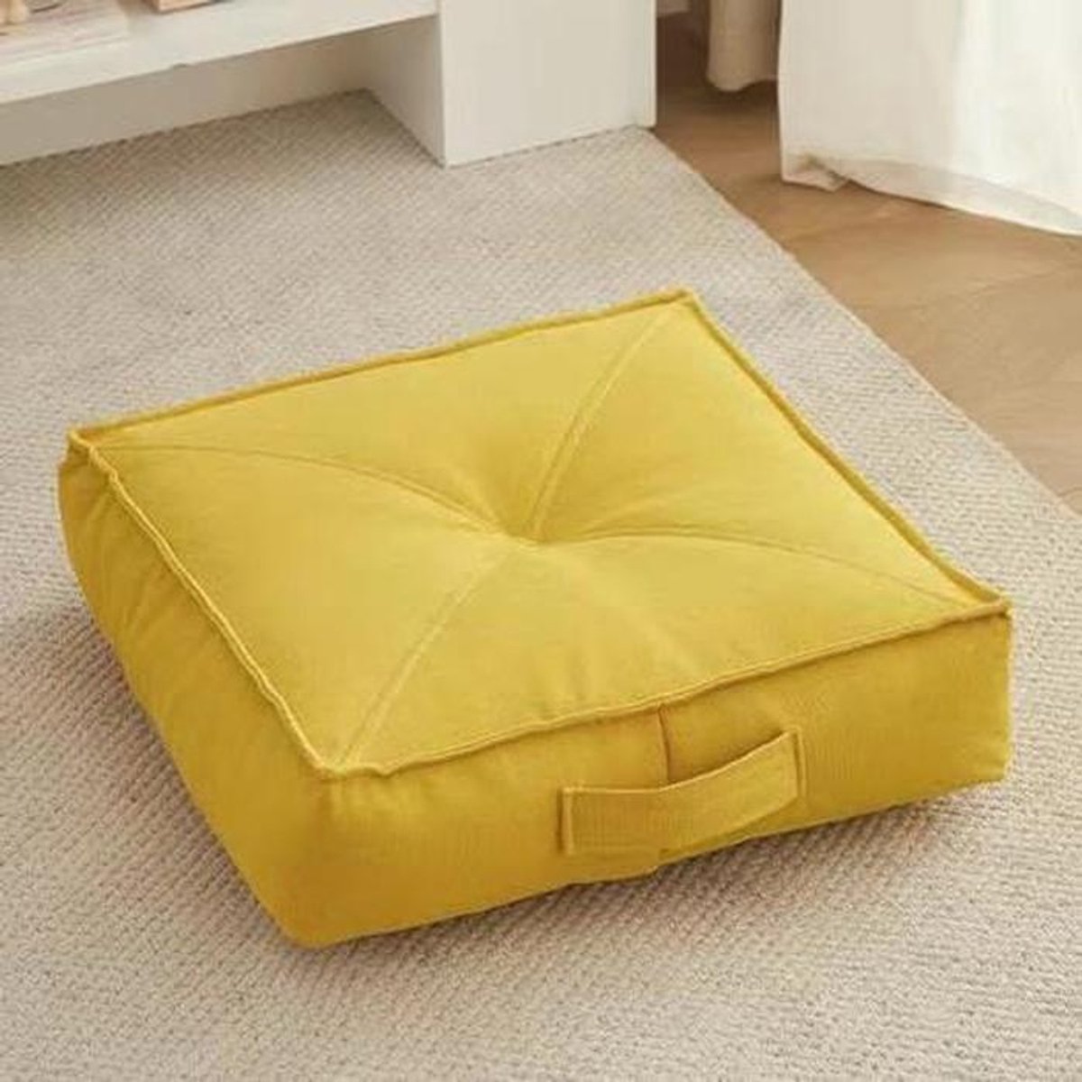 Dikke Katoenen Kussen - Zitondersteuning - Comfortabel Zitten - Extra Diep Profiel - 50x50x15 cm - Geel