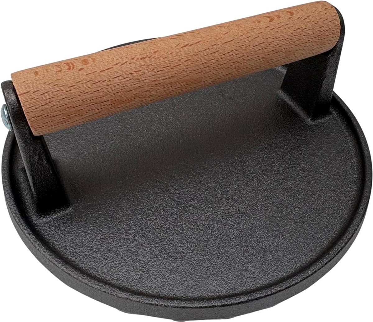 Vleespers Gietijzer - Steakpers Hamburgerpers - Gelijkmatig Vlees Koken - Antiaanbaklaag Houten Handvat - 17 cm diameter - Zwart