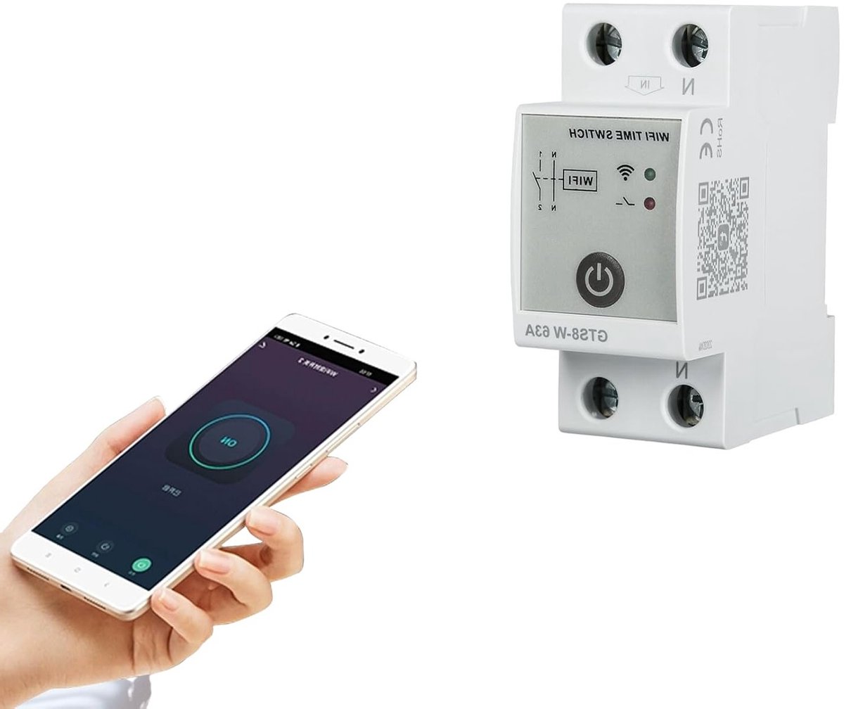 SnelShoppen - Intelligente Wifi Tijdschakelaar, GTS8-W Smart Timer Schakelaar voor Thuisautomatisering, 220V 2-polig 63A, Voor Lampen en Huishoudelijk