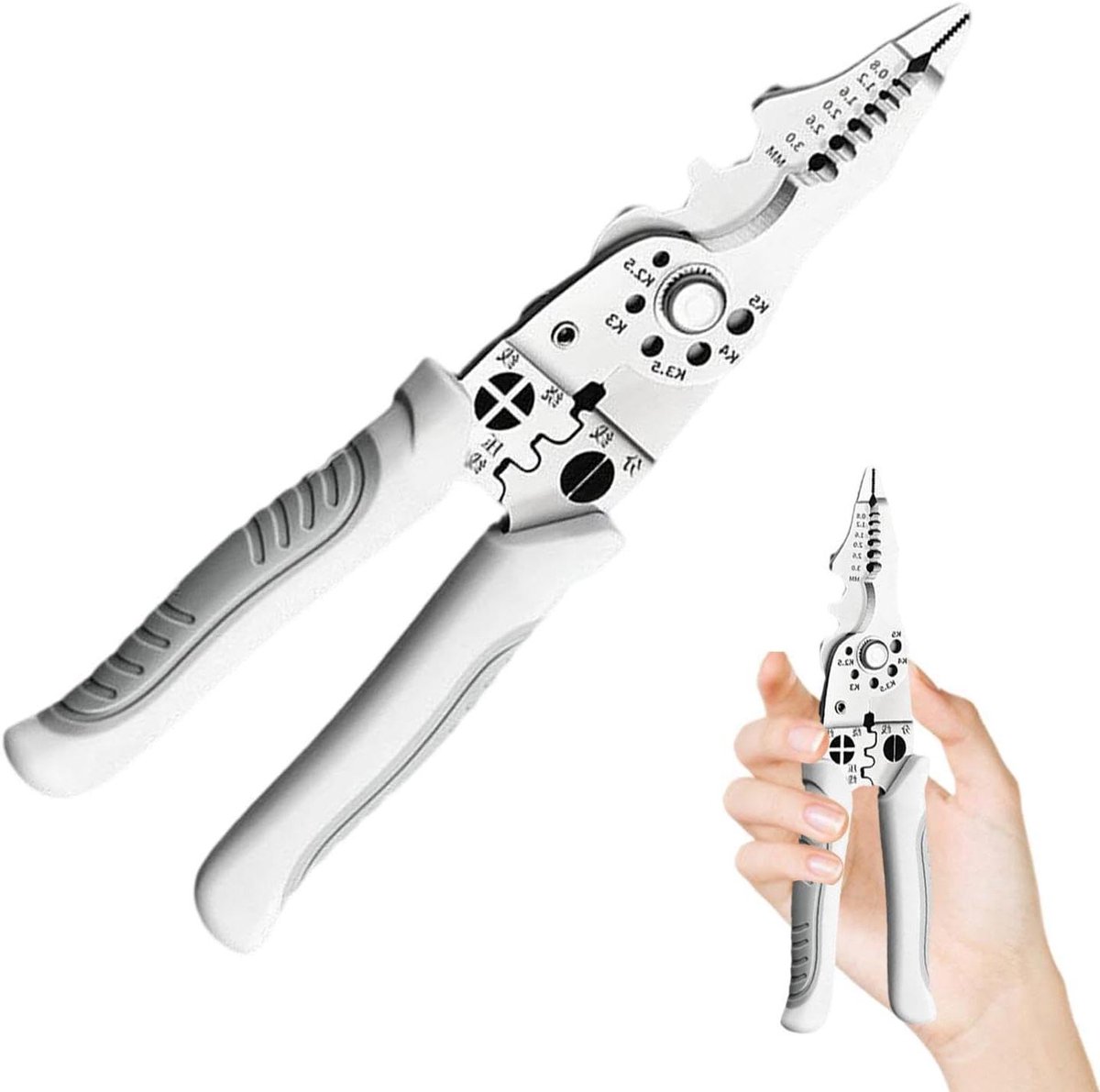 Elektrische Draadstriptang - Multifunctioneel Gereedschap - Elektrisch Onderhoud - Strip Snij Krimp Functies - 21 cm - Grijs