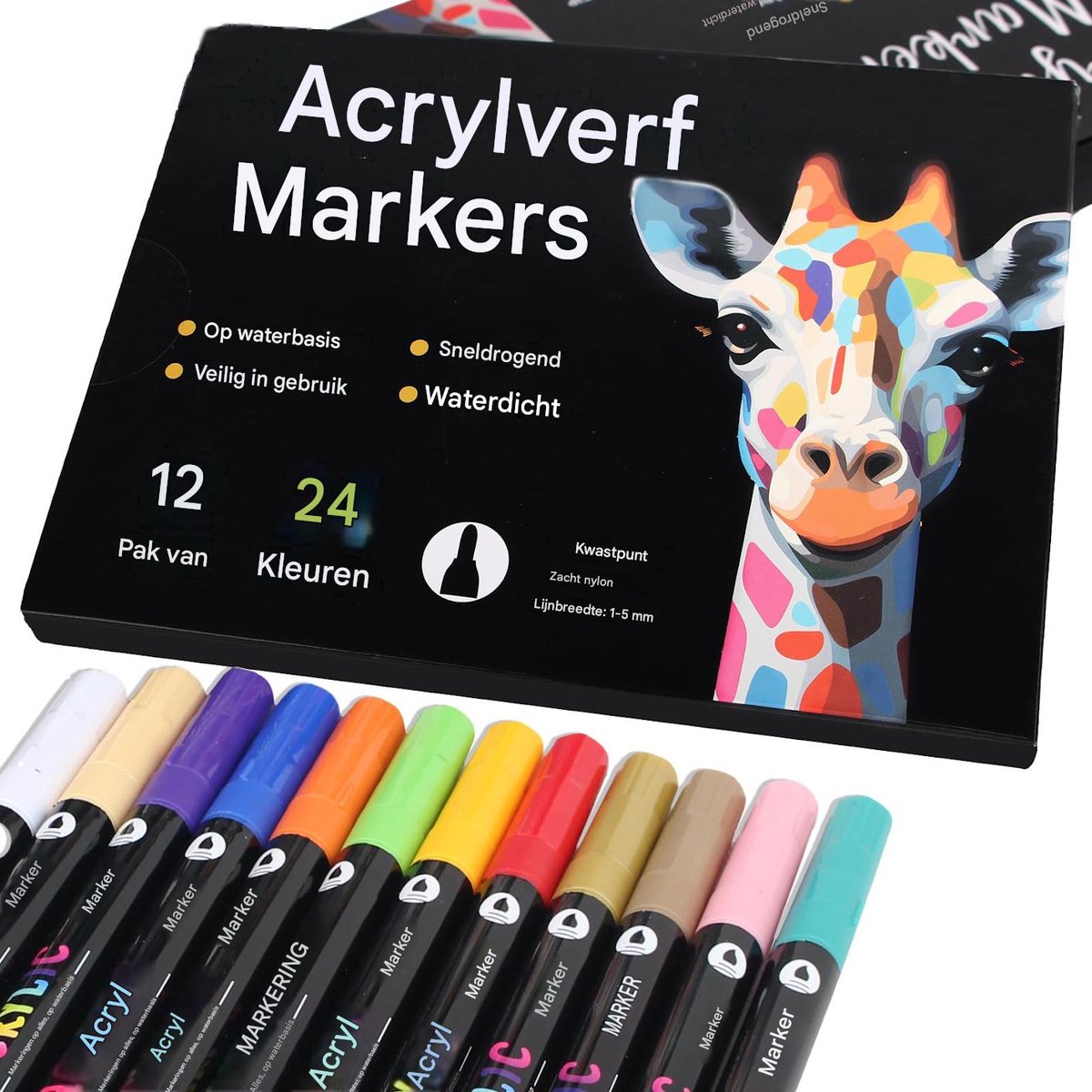 carmdering - Acryl Markeerstift - Dual-color Stift - 2-in-1 Stift - 12 stuks (24 kleuren), sneldrogend, geurloos - Dekkend, niet giftig - Op hout, steen, metaal en doek - Perfect voor kunstenaars en hobbyisten - Cadeau voor kerst en verjaardag