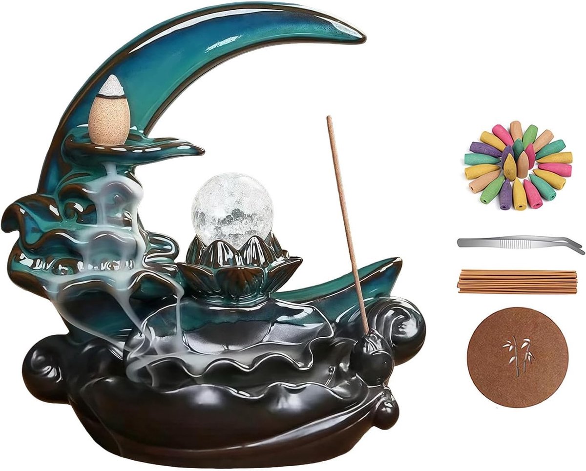 Waterfall Keramische Wierookbrander met Backflow, Wierookstokhouder en Mat voor Yoga, Meditatie en Thuisdecoratie