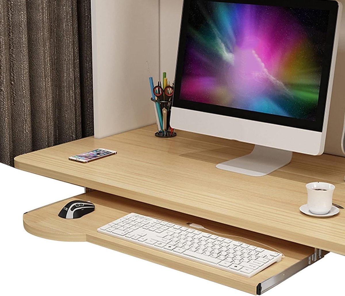 Toetsenbordlade Onder Bureau - Schuivende Lade Bureau - Werkruimte Organiseren - Eco-vriendelijk Hout - 60 x 26 cm - Walnoot