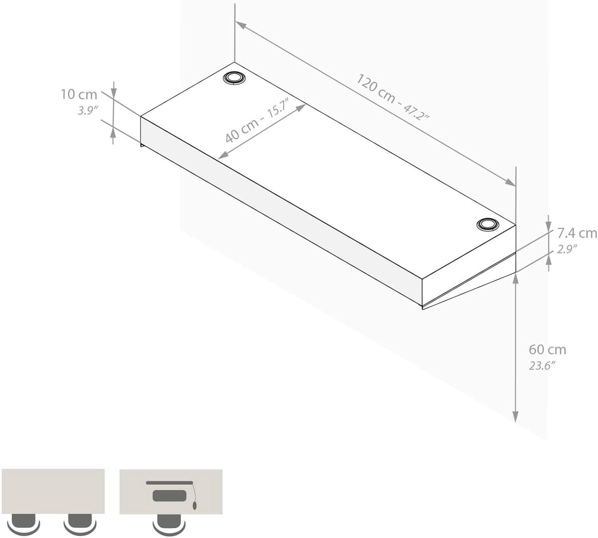 Wandbureau met Oplader - Zwevend Bureau Werktafel - Thuiswerken - Geïntegreerde Draadloze Oplader - 120x40 cm - Naturel Eiken — cadeau in Cadeau-ideeën - foto 3