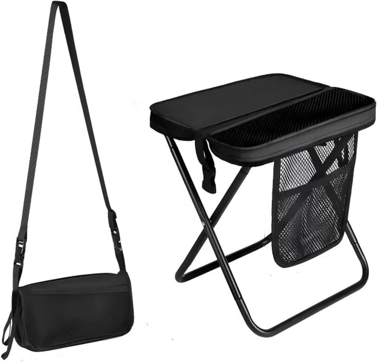 Draagbare Opvouwbare Kruk voor Camping, Vissen en Picknicks - Compacte Stoel voor Buitenactiviteiten en Reizen (Zwart)