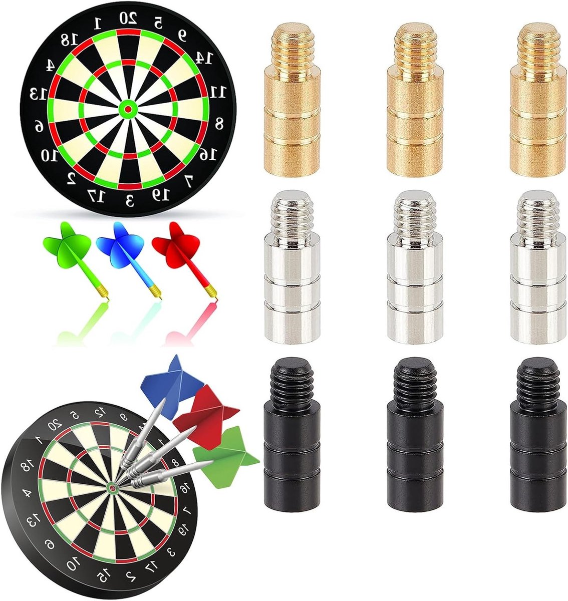 Set van 9 Stuks Dart Gewichten in 3 Kleuren - Koper, Zilver en Zwart - Perfecte Accessoires voor Darts met 2BA Draad en 16mm Formaat