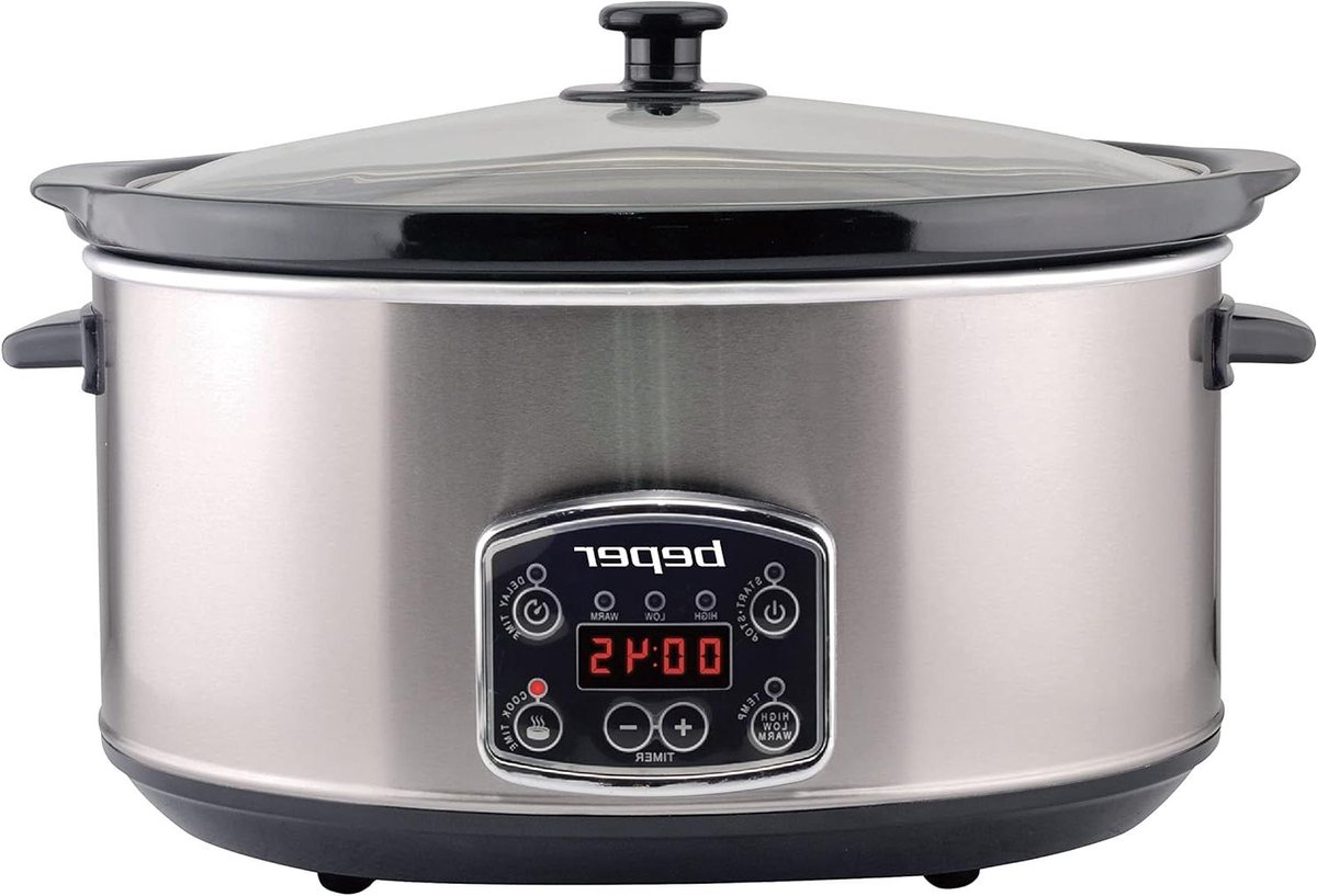 Slow Cooker - Sudderpan Stoofpan - Maaltijden Bereiden - Digitale Timer - 4.5 Liter - Zwart en Staal