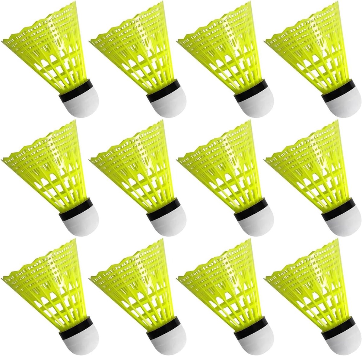 Badminton Shuttlecocks Set van 12, Nylon en Veer Bals voor Binnen- en Buitensporten, Gele Shuttlecocks voor Actieve Spelers