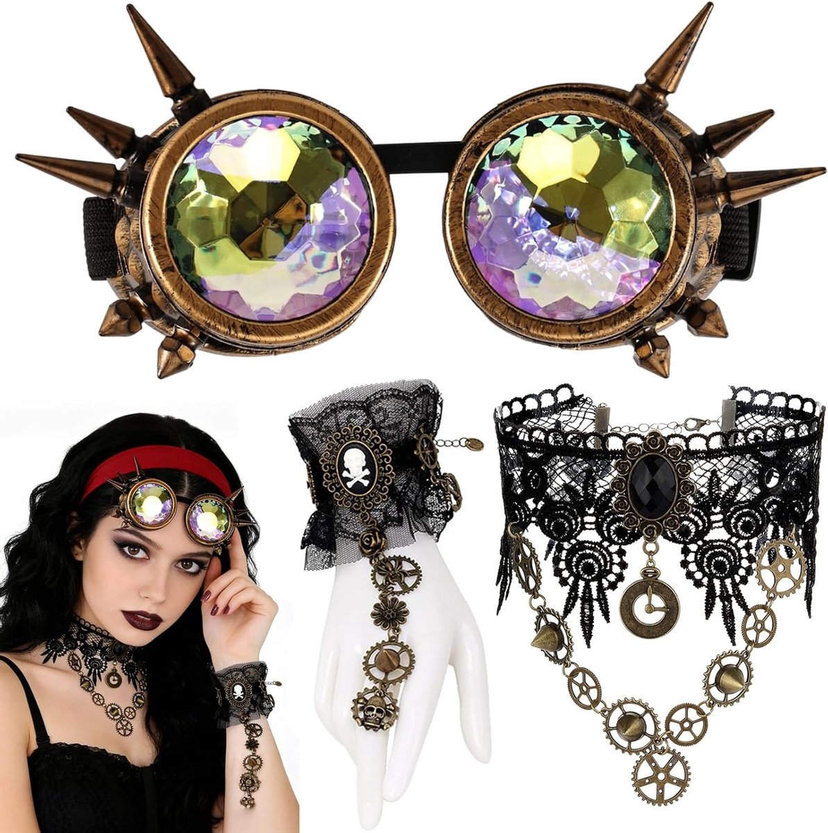 Steampunk Kostuum met Bril, Unieke Steampunk Accessoires voor Cosplay, Carnaval, Halloween en Themapartijen