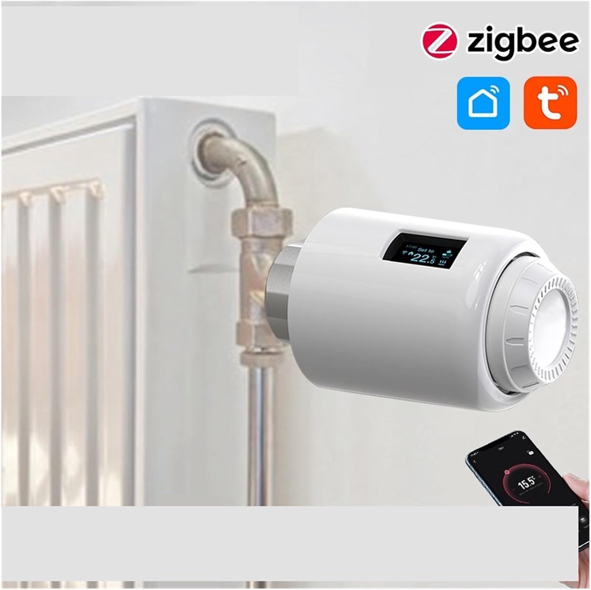 Thermostatische Radiatorkraan - Slimme Thermostaat Radiatorregelaar - Energie Besparen - Snelle Installatie - M30 x 1.5 mm - Ivoorwit