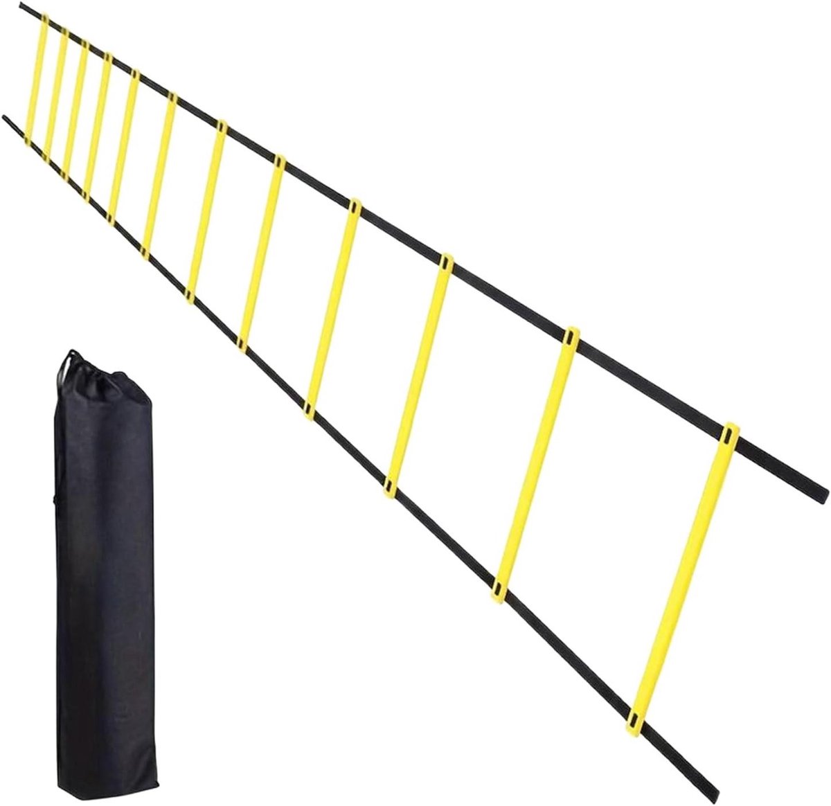 Voetbal Ladder - Snelheidsladder Oefenladder - Atletische Prestaties Verbeteren - 12 Sporten 6 Meter - 600x42cm - Zwart