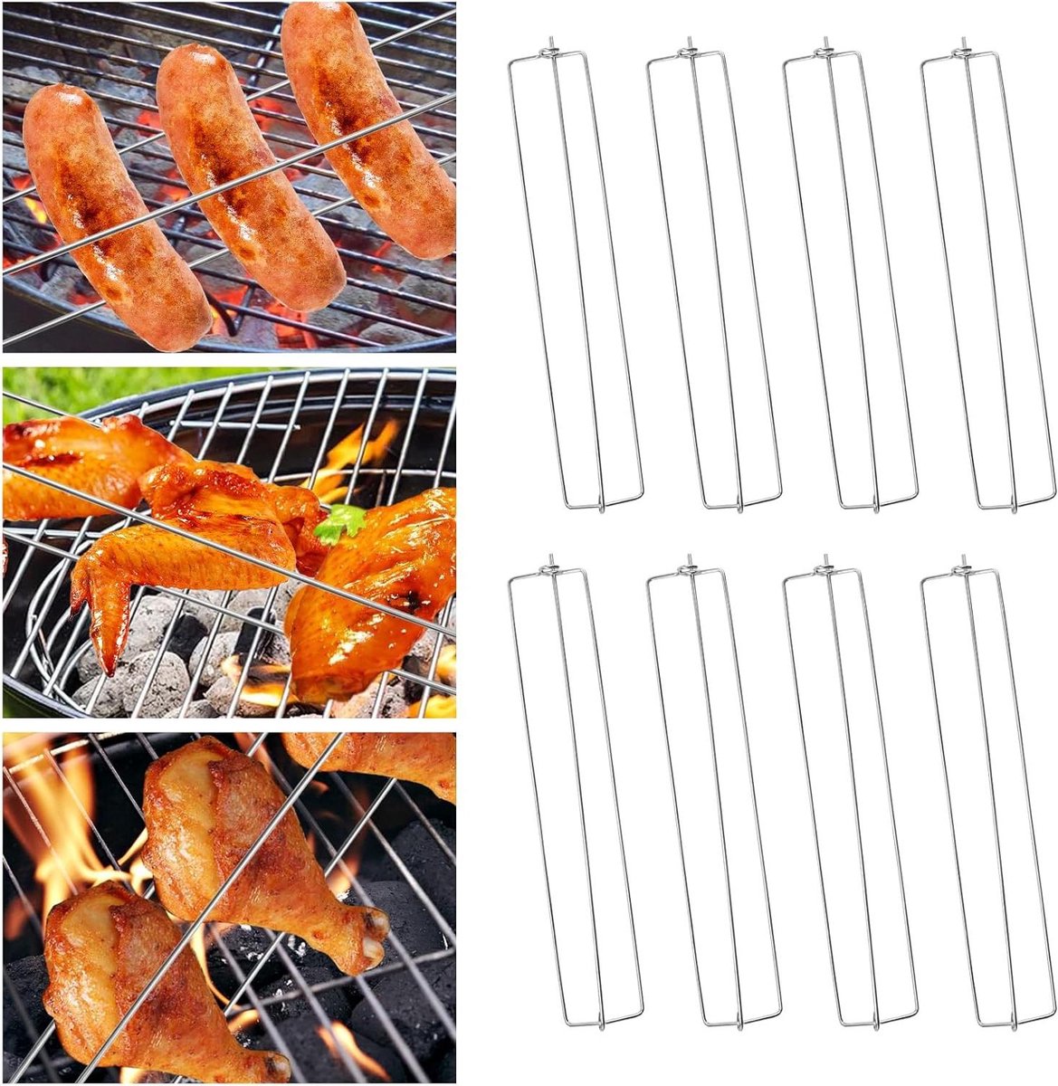 Kip Vleugel Racks - BBQ Racks - Grillen van Kip - Klembare Racks - 8 Stuks - Zilver