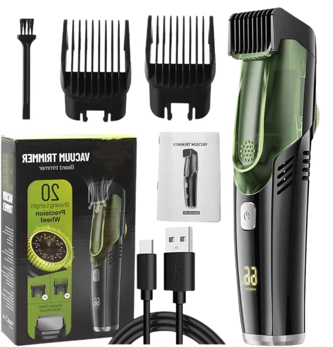 Baardtrimmer met Stofzuiger - Tondeuse Baard - Zelf Verzorgen - Vangt Haren Op - 90+ Minuten Gebruik - Zwart