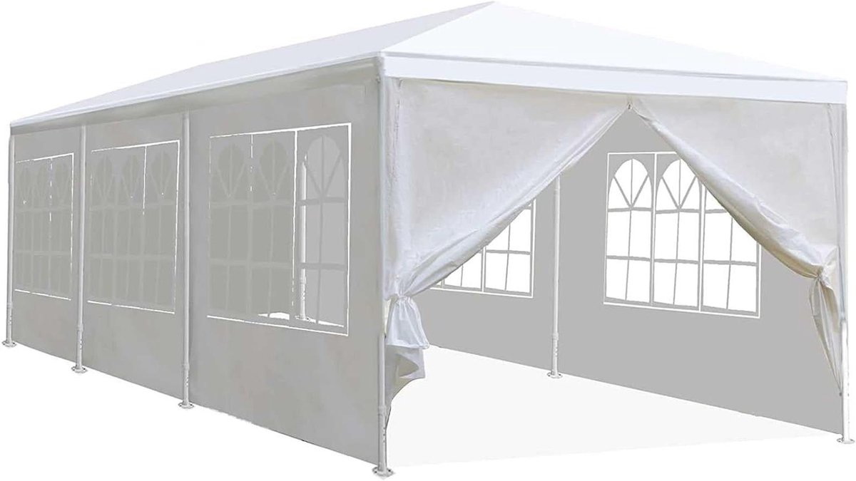 Prieel Tent - Feesttent Luifel - Buitenfeesten Organiseren - 8 Verwijderbare Zijwanden - 300 x 900 cm - Wit