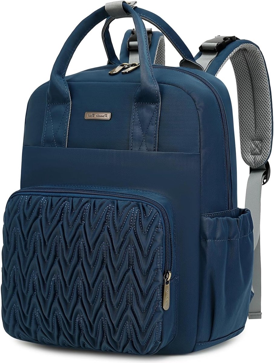 Stijlvolle luiertas rugzak voor onderweg, middelgroot, met verschoonmat en gewatteerd patroon in marineblauw