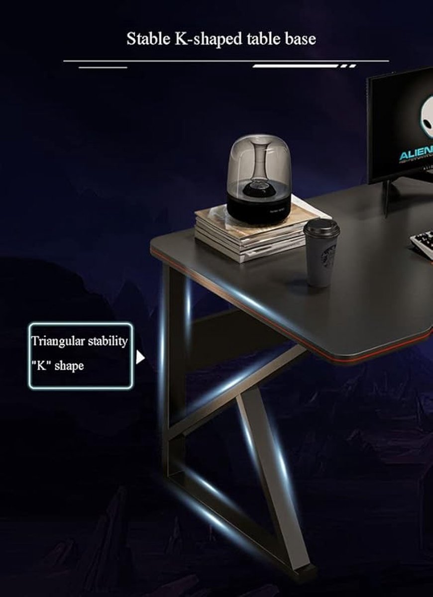 Gaming Bureau 80 cm – Ergonomisch Computerbureau met Monitorstandaard, Kabelmanagement, Carbon Fiber Look & Stalen Frame – Rechthoekig PC Game & Home Office Tafel