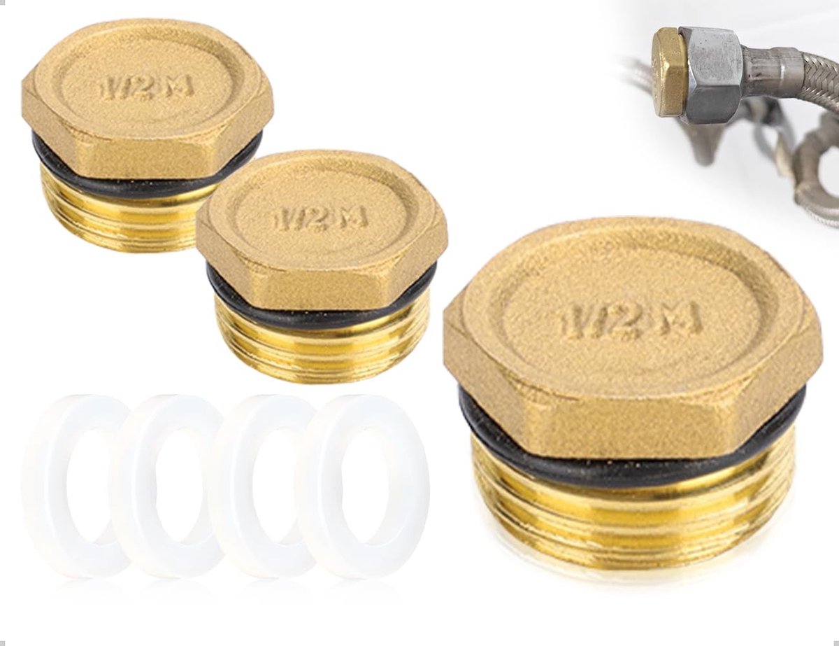 Dailygoody - Messing poten - Waterdichte afsluiter - 1/2 inch - Tuin en badkamer - Dichtingsset - Geschikt voor diverse leidingen - 2 stuks