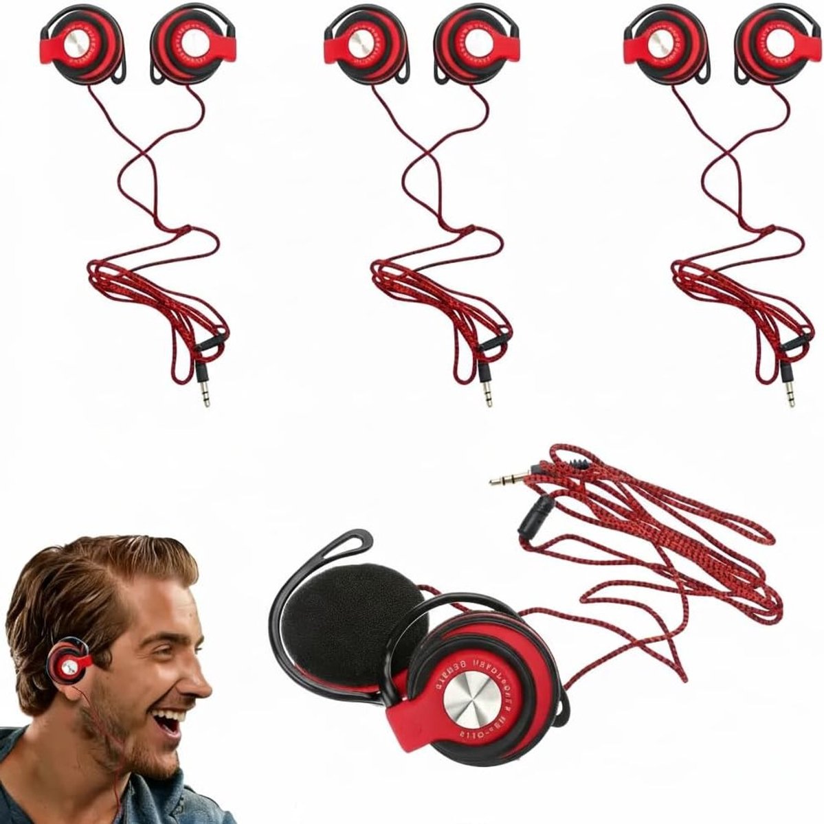 3-delige Bedrade Oortelefoon Set met Oorhaak, Clip-on Design en Stereo Geluid voor Comfortabel Luisteren