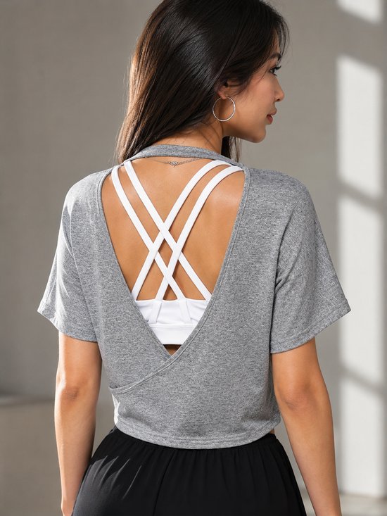 SparkNine Flow sporttop - sport t-shirt - XS - grijs - open rug - stijlvol & ademend - losse pasvorm - fitness top — afbeelding 2