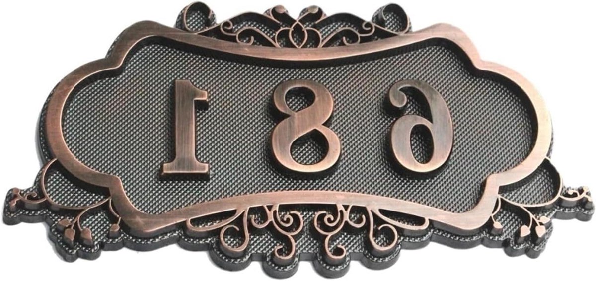 Huisnummer Deurbord - Adresplaat Op Maat - Huis Identificatie - Europees Design - 180mm x 100mm - Antiek Koper