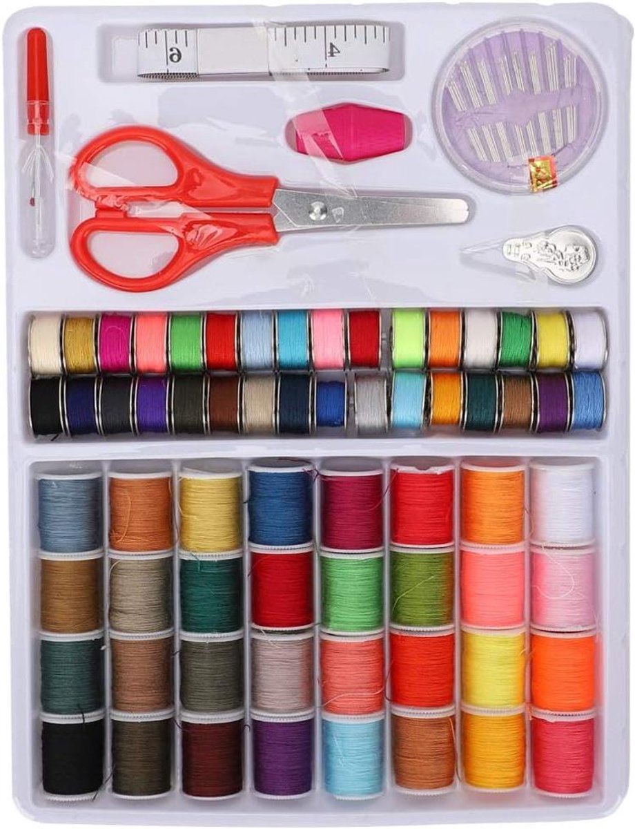 Naaisetje - Reparatiedoos - Thuis en reis - Compleet met toebehoren - 32 spoelen - Diverse kleuren