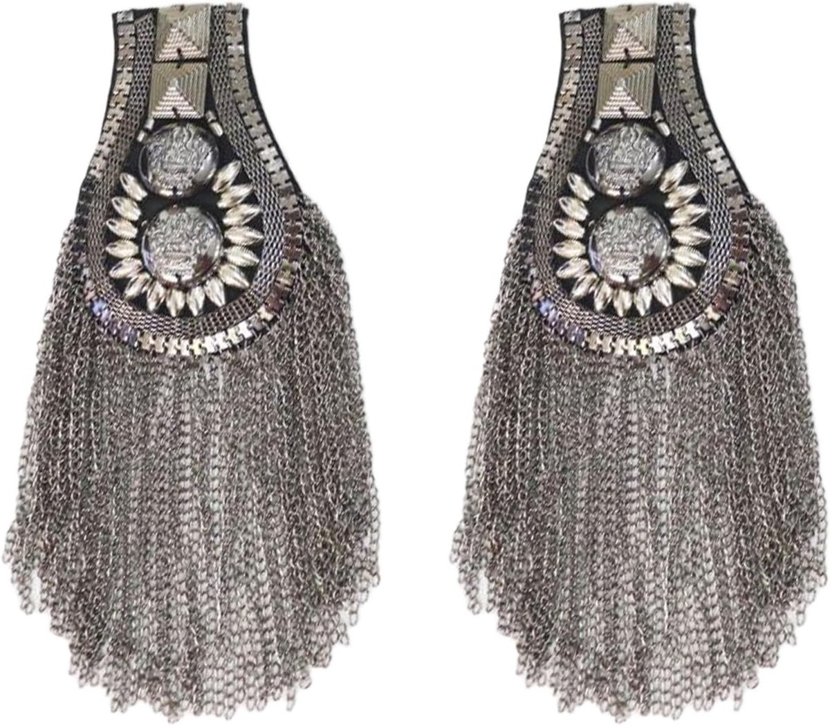 Epaulettes met Fringes en Tassel Chain voor Unisex, Perfect voor Kostuumfeesten, Podiumshows en Uniformdecoratie, Gemaakt van Nonwoven Stof en Beads