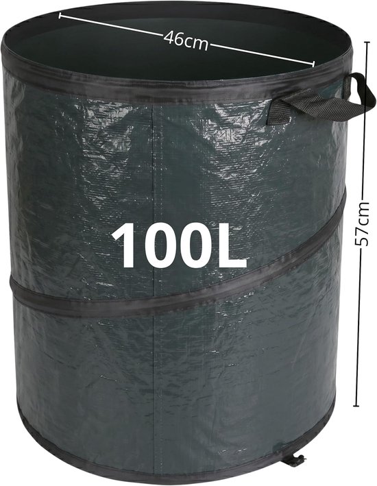 Tuinzak met handvatten - Opvouwbare mand - Tuinafval verzamelen - Waterdichte coating - 100 liter - Donkergroen — afbeelding 5