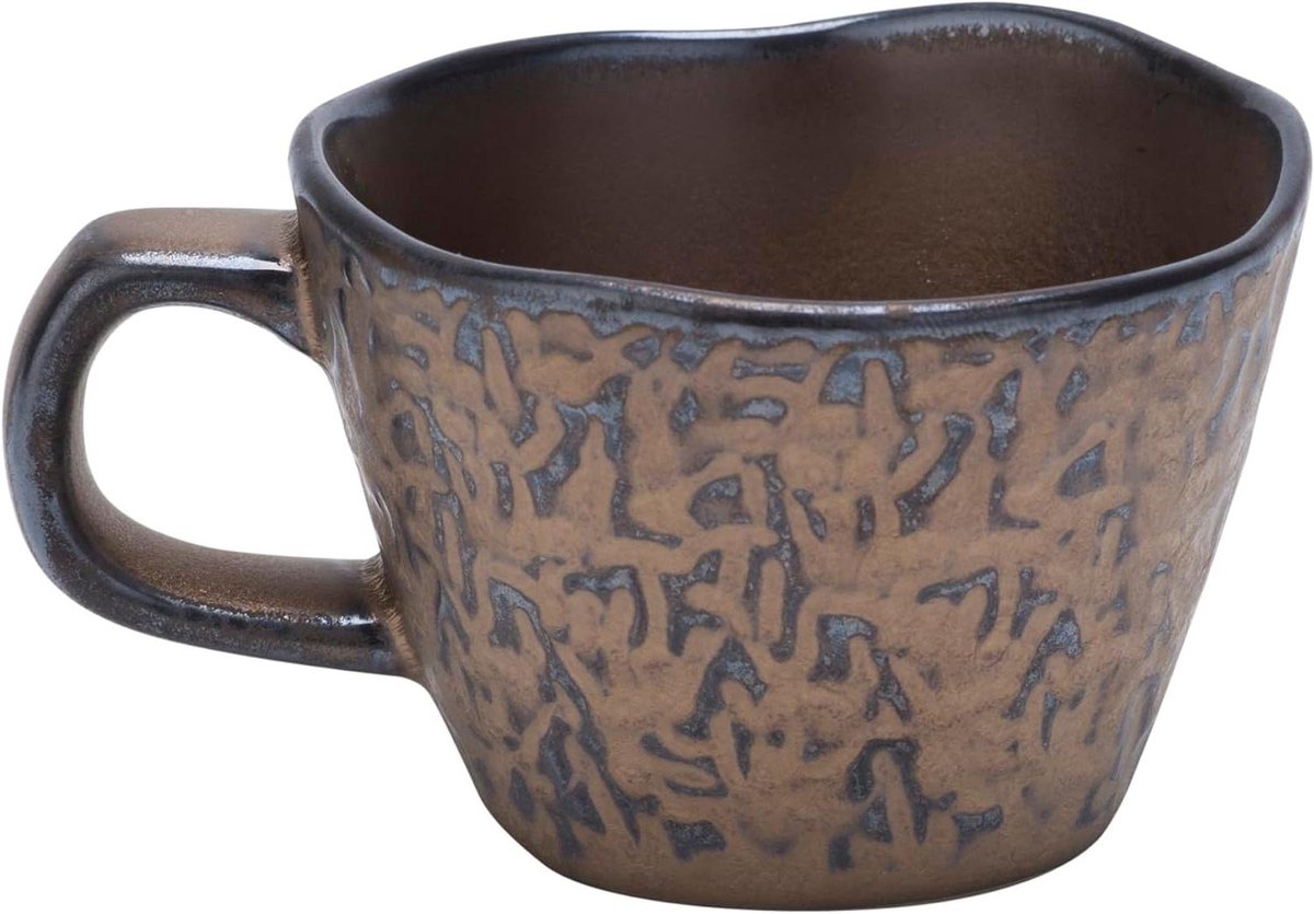 Espressokopjes Set - Koffiekopjes - Genieten van Koffie - Steengoed Materiaal - 6 stuks - Koperkleurig