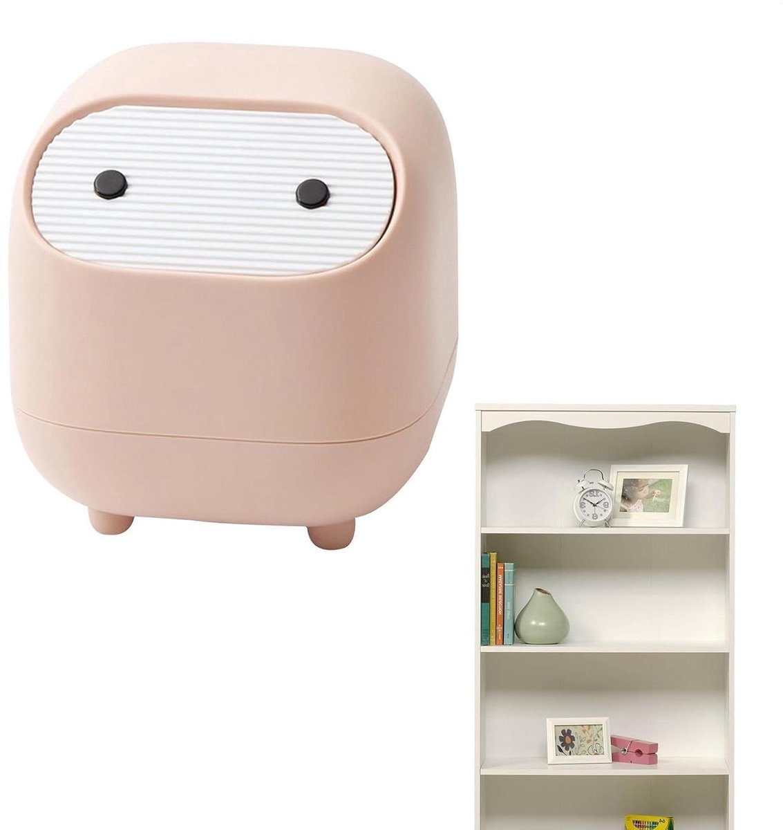Bureau afvalemmer - Mini prullenbak - Bureau opruimen - Deksel met klep - 165 cm - Roze