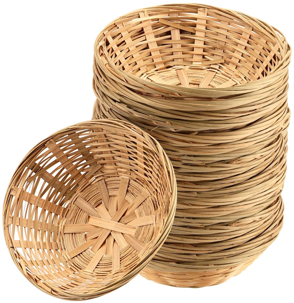 Dailygoody - Bamboe Brood Mand - Ronde Rieten Mand - Natuurlijke Bamboe - 10 Inch - Voor Brood, Fruit en Snacks - Herbruikbaar - Set van 10