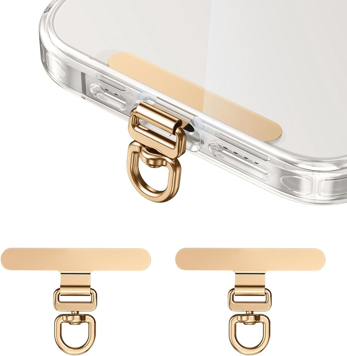 2 Stuks Telefoon Tether Tab en Lanyard Tab, 360° Draaibare Clip, Ultra-dunne RVS Universele Patch, Mobiele Ketting en Sticky Board voor Smartphones en Tablets