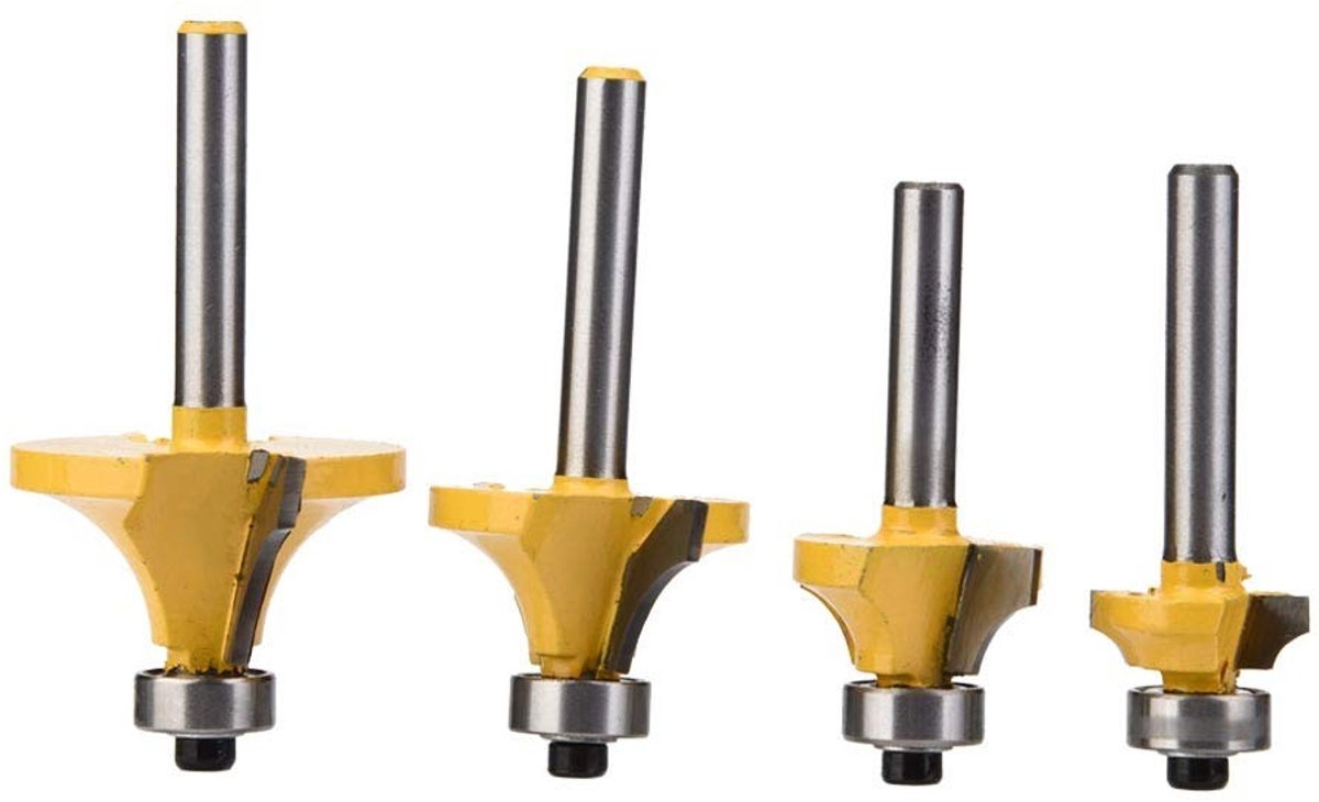 Dailygoody - OmGoods - Dailygoody - Houtbewerking Router Bit Set - 4 Stuks - Duurzaam en slijtvast - 1/2 3/8 1/4 1/8 Schacht - Efficiënt sleuven maken - Geschikt voor houtbe