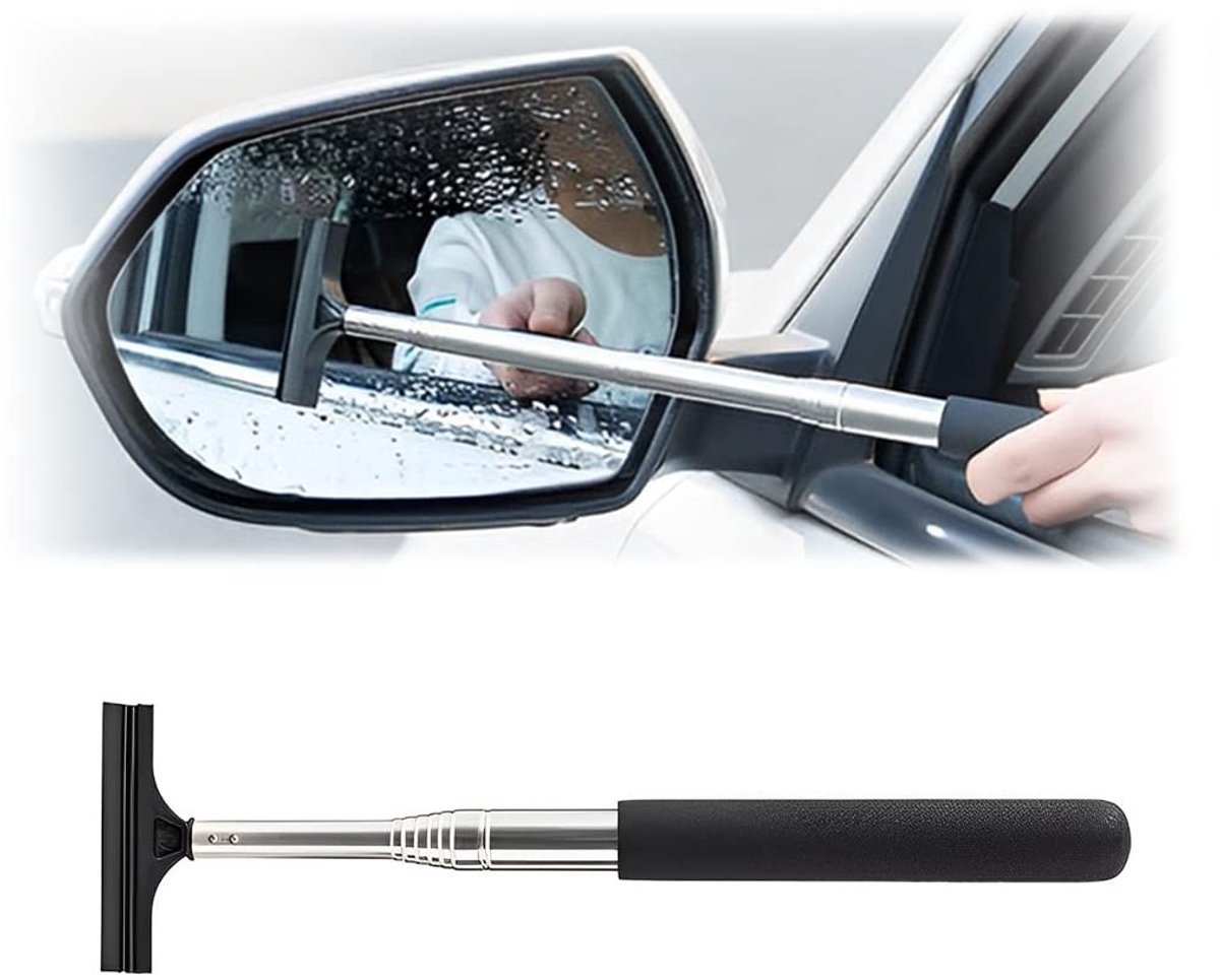 Dailygoody - Intrekbare ruitenwisser - Achteruitkijkspiegelreiniger - Uittrekbaar tot 98 cm - Zwart - Auto-accessoire - Universeel geschikt voor alle ...