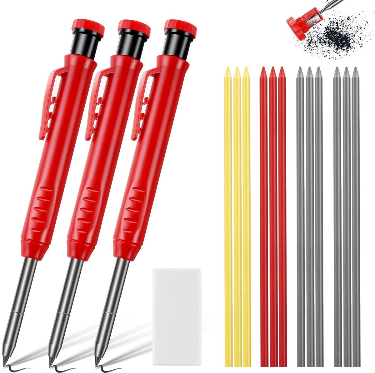 Dailygoody - Timmerman Mechanische Potloden - Automatische Potloden Set - Hoogwaardige materialen - 3 Stuks - Vulpotlood en Diepgatmarker - Gesch