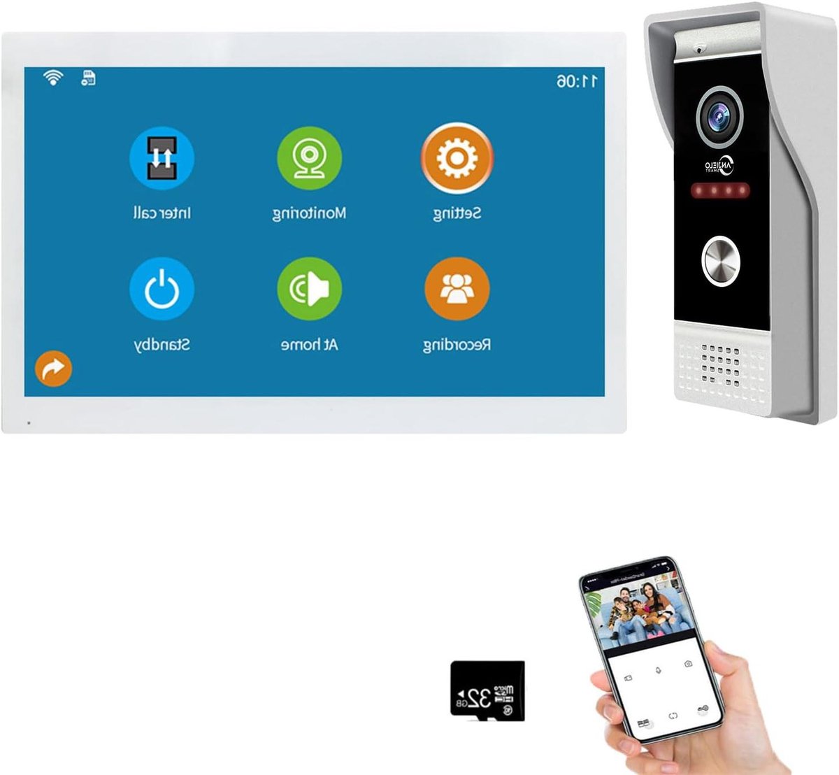 Videodeurbel Intercom Systeem - Deurcamera Deurtelefoon - Bezoekers Ontvangen - 1080P Nachtzicht Bewegingsdetectie - 10 Inch Touchscreen - Wit
