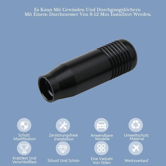 Versnellingspookknop Aluminium - Schakelknop Pook - Auto Interieur Upgraden - Universele Pasvorm - 85 mm Hoogte - Zwart — afbeelding 2
