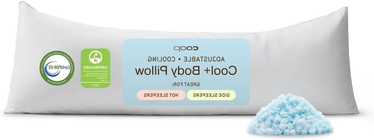 Coop Home Goods Cool+ Adjustable Cooling Body Pillow, 18x52, Cooling Gel Memory Foam and Microfiber, Side Sleeper and Pregnancy Pillow with Cool-to-the-Touch Washable Cover, Breathable Full