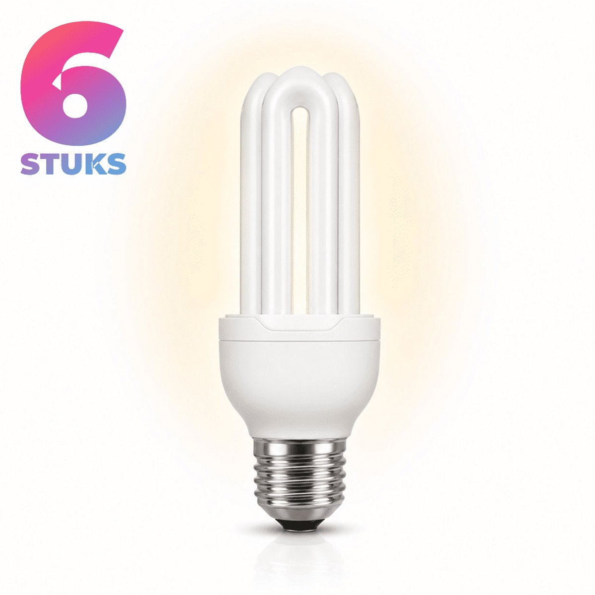 6x Stick Spaarlamp E27 - 18W - Daglicht (6400K) - 900 lm - 10 jaar - Niet Dimbaar