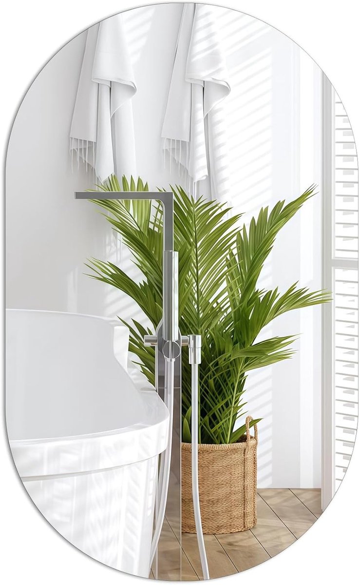 Ovale Wandspiegel 50 x 35 cm, Zelfklevende Spiegel zonder Rand, Decoratieve Glazen Spiegel voor Badkamer, Hal en Kleedkamer, Versterkt met HD-Reflectie zonder Vervorming