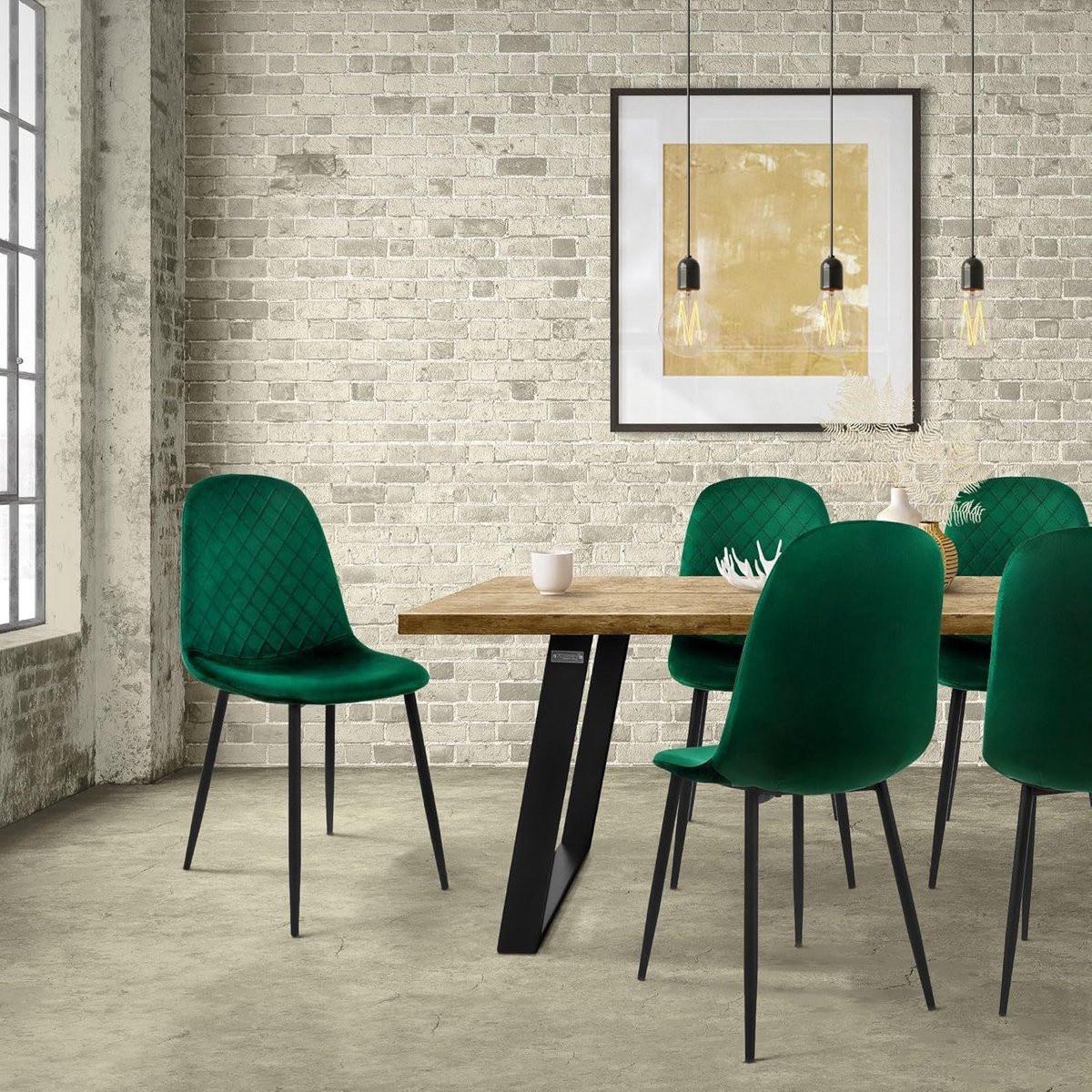 Nordic Velvet Luxe Eetkamerstoelen Set van 4 – Donkergroen Fluweel met Metalen Poten, Ergonomische Scandinavische Design Stoelen 44 x 51 x 89 cm