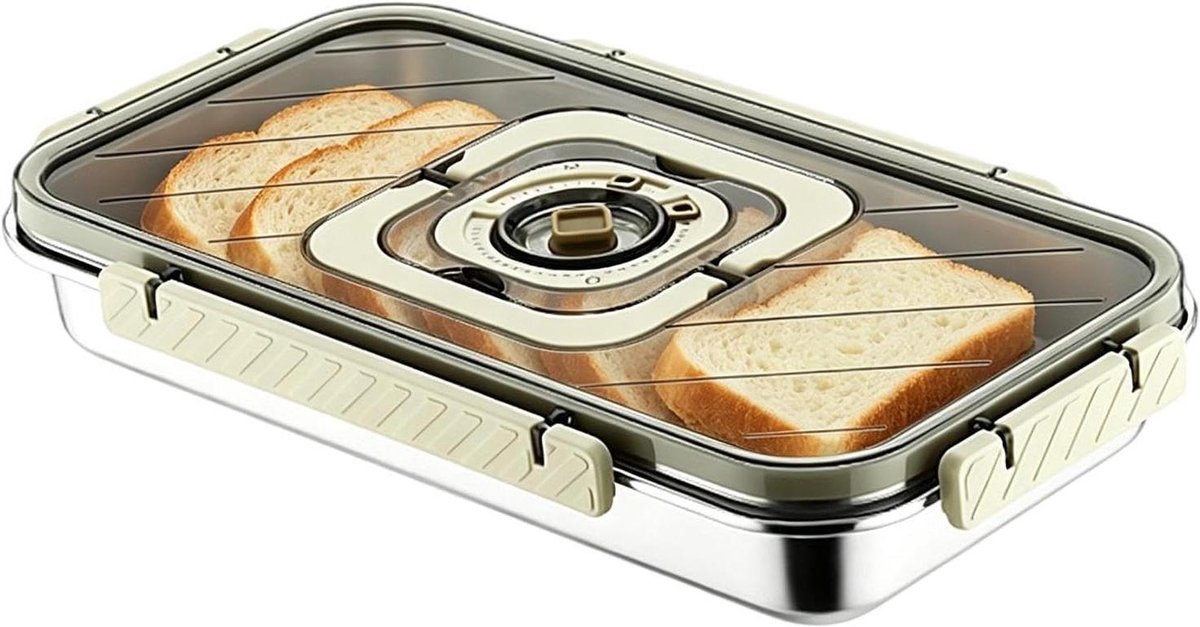 Broodtrommel Roestvrijstaal - Bewaardoos Brood - Brood Vers Houden - Luchtdichte Afsluiting - 36x20x8.5 cm - Zilver