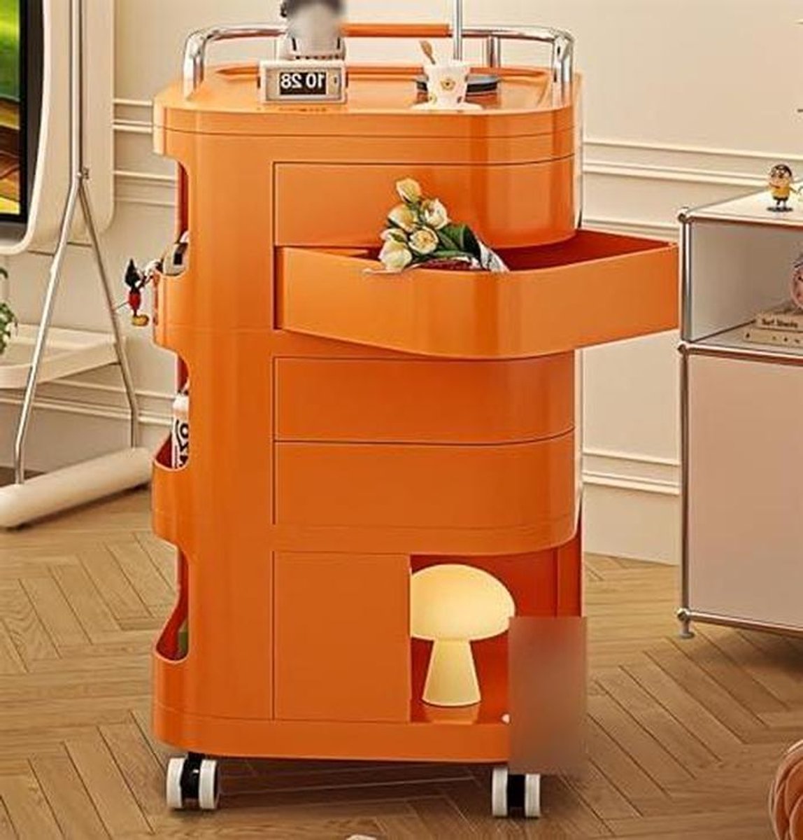 Opbergkar - Rolley trolley - Organiseren thuis - Stevig ABS ontwerp - 36 x 36 x 79 cm - Oranje