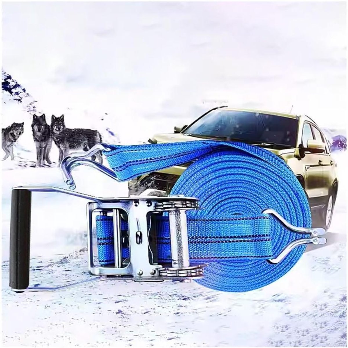 Spanbanden met Dubbele J-haak - Ratelriemen Vracht - Vracht Zekeren - Hoge Breeksterkte 5 Ton - 1.0m Lengte - Blauw