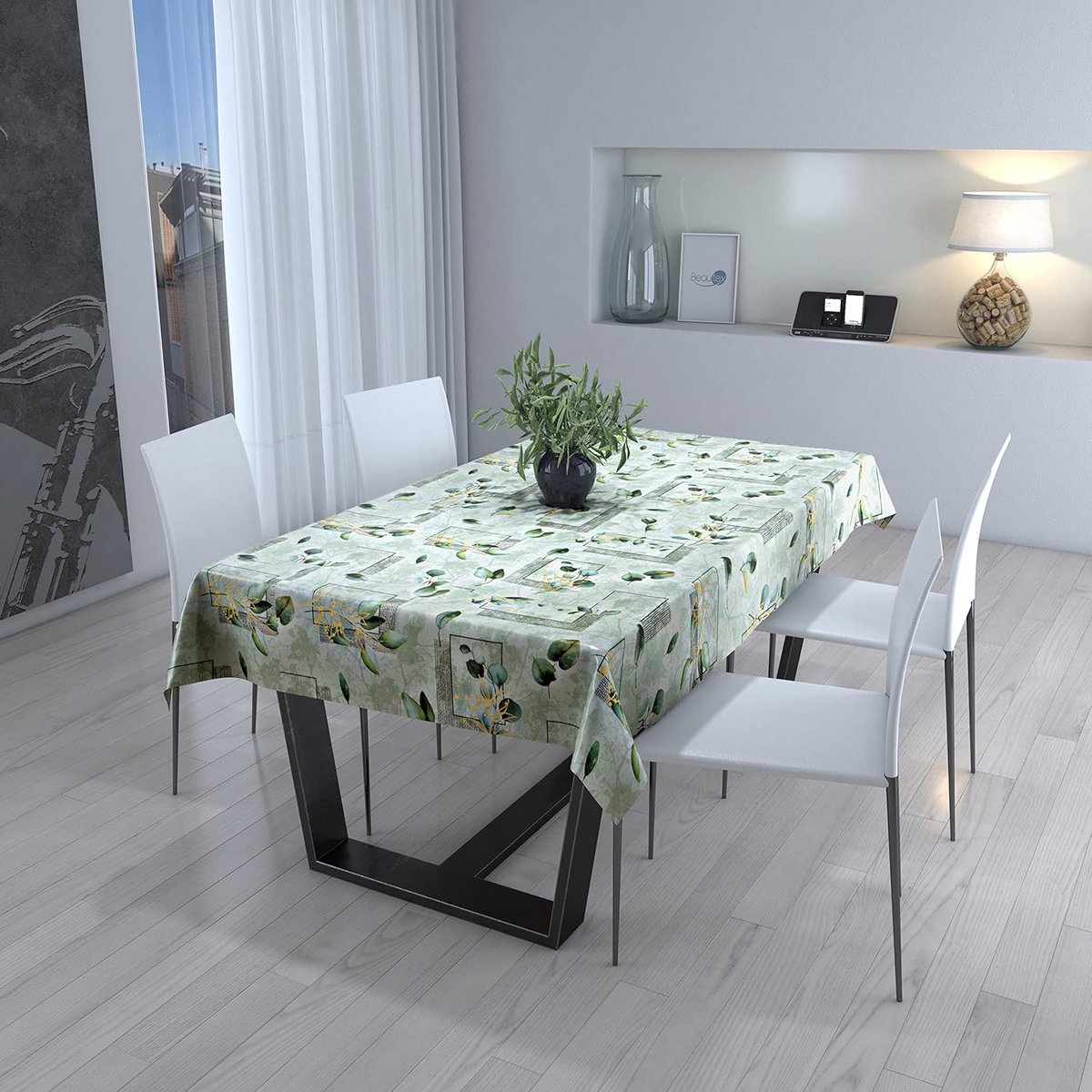 Wasbaar Tafelkleed - Afwasbaar Kleed - Bescherming Tafel - Geruit Patroon - Rond - Eucalyptus
