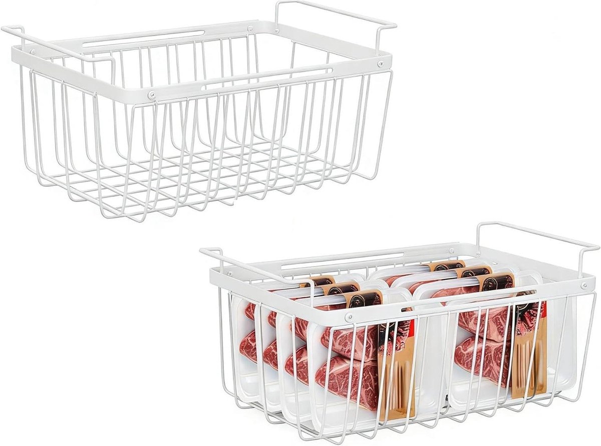 Diepvries Organizer - Vriezer Mand - Keuken Opbergen - Uittrekbaar Design - 2 stuks - Wit