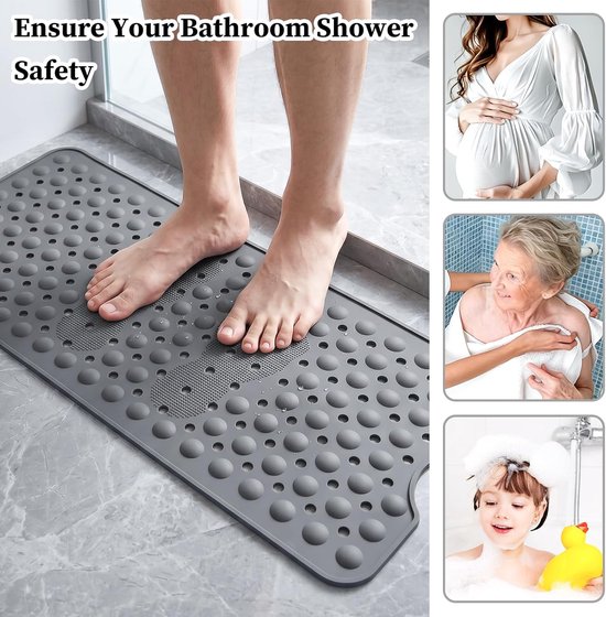 Siliconen badmat - Antislipmat douche - Veilig douchen - Met massageknoppen - 92 x 40 cm - Grijs — afbeelding 5