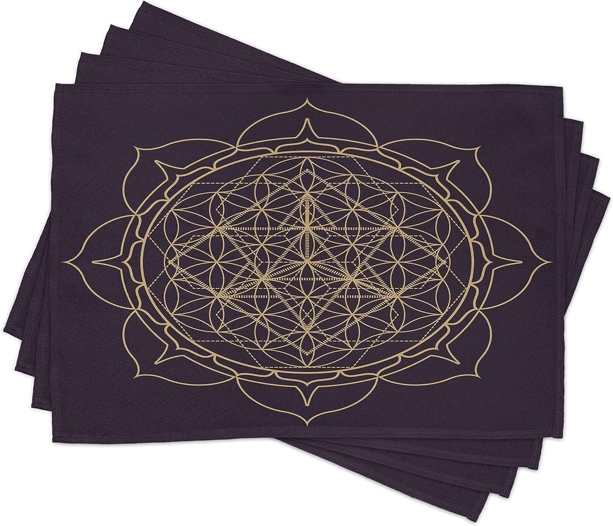 Placemat Set - Tafelkleed - Eettafel Decoratie - Wasbaar Polyester - 30x45 cm - Pruim en Mosterd