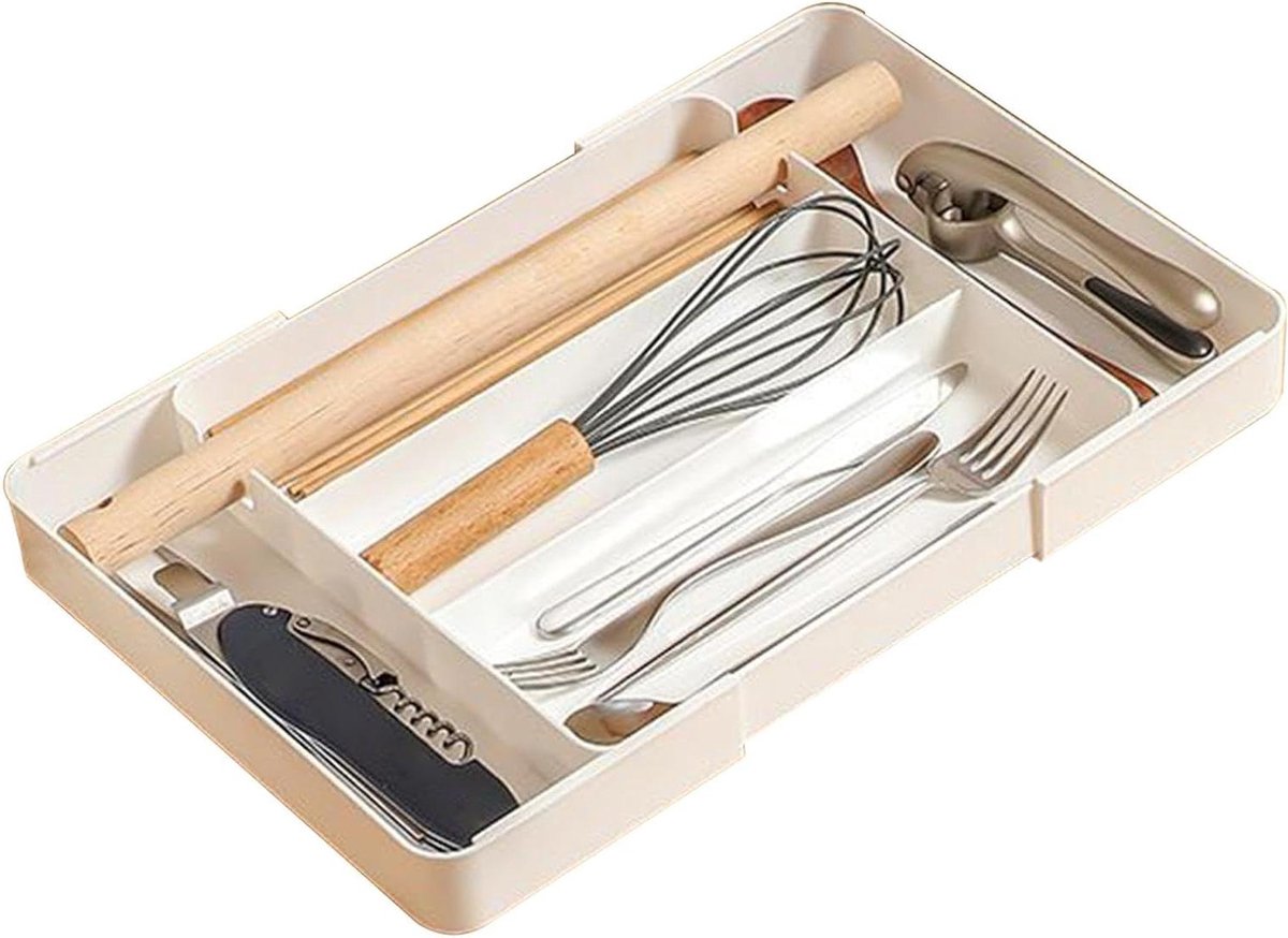 Lade Organizer - Besteklade Houder - Keuken Opbergen - Intrekbaar Ontwerp - 27x27x4.4cm - Wit