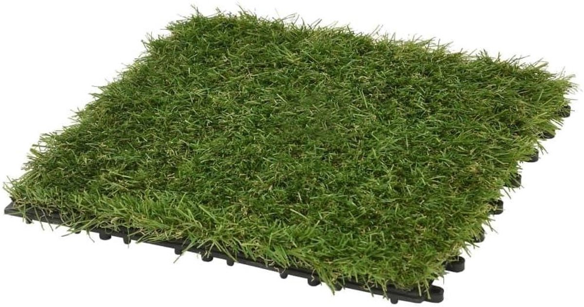 Kunstgras Tegels - Kunstplanten Gazon - Tuin Decoratie - Onderhoudsvrij Groen - 30x30 cm 22 stuks - Groen