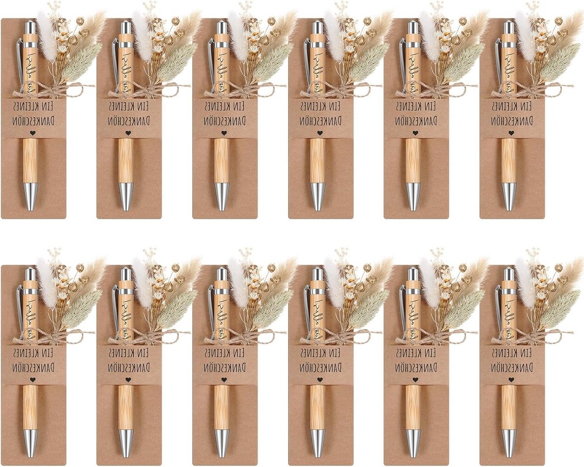 12 sets bedankkaarten met 12 houten markers, 12 papier houder en 12 gedroogde bloemen voor een persoonlijke touch